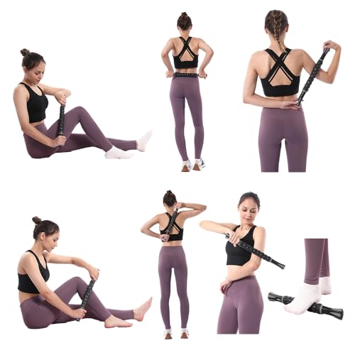 Muscle Roller Massage Roller Stick- Deep Tissue Fascia Blaster for Myofascial Pain Relief, Lymphatic Drainage & Body Sculpting, Handheld Physical Therapy & Recovery Tool (Gray black-18 inch) - color: Gray Black