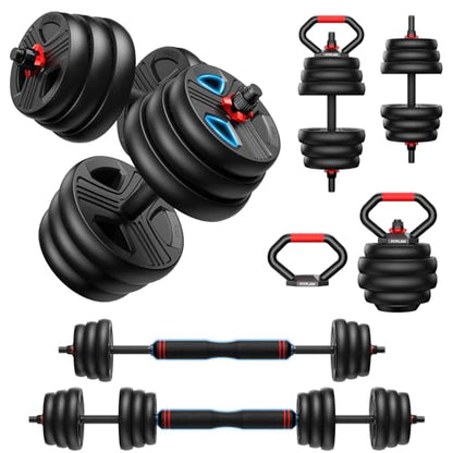 FITPLAM Adjustable dumbbell set,20/35/45/55/70/90lbs Free Weights set with upgraded nut, 5 in 1 Weight Set Used as Kettlebells, Barbell, Push up Stand, Fitness Exercise for Home Gym Suitable Men/Women - style: 45LB Total(22.5LB Each)