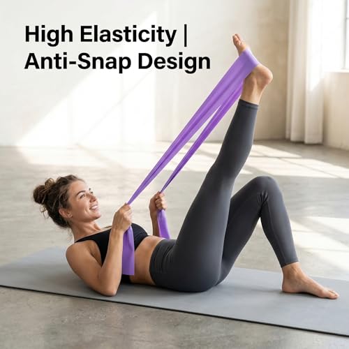 Resistance Bands, 1.5m Mist Purple Workout Bands Resistance for Women 22lbs Yoga Straps for Stretching, High Tension Leg Straps and Yoga Belt for Gym Accessories Pilates Home Fitness Training