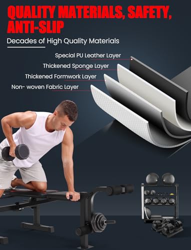 OPPSDECOR Weight Bench, 600LBS Adjustable Bench Press with Squat Rack & Leg Extension, 3 Sec Folding Workout Bench for Full Body Exercise, Incline Decline Flat Weight Benches for Home Gym Exercise