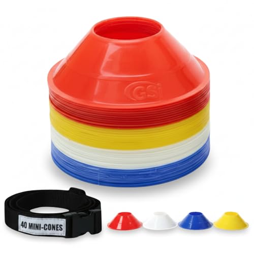 GSi Sports Training Cones for Agility Drills – Soccer & Basketball Multi-Sport Field Markers, Durable Flexible Cones in Multiple Shapes & Packs (20–80 Pack) - style: Mini - 40 Pack