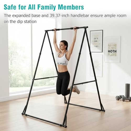 Foldable Free Standing Pull Up Bar Power Tower Dip Station 771LBS Capacity Strength Training Fitness Equipment for Home
