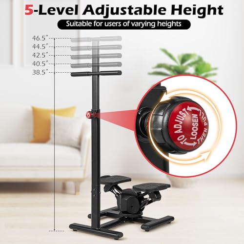 Goplus 2 in 1 Twist Stepper with Handlebar, 330 LBS Hydraulic Stair Stepper w/Waist Twister Platform, LCD Monitor, 5-Level Height Adjustable, High Resistant Step Machine for Cardio Exercise at Home