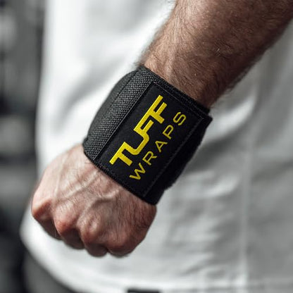 TuffWraps 16" Wrist Wraps: No Thumb Loops, Quality Gym Wrist Wraps for Weightlifting, Bench Press, Powerlifting, and Cross-Training—Try The Belt Loop Tightening System - color: Black/Gold