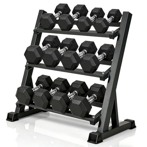 Rubber Coated Dumbbells with Storage Rack 350/450/550 LBS - Free Weights Dumbbell Set for Home Gym Equipment Exercise & Fitness Dumbbells for Strength Training
