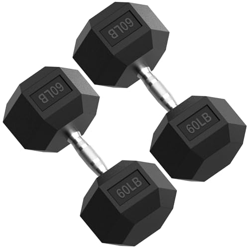 PAPABABE HEX Dumbbell Set 2.5-125lb, Rubber Encased Home Gym Dumbbells, Exercise & Fitness Weights Dumbbells for Women & Men, Hand Weight for Strength Training - size: 60 lb, Pair, style: Chrome Handle