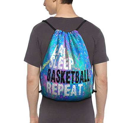 Drawstring Backpack Gym String Bag Sports Drawstring Sackpack For Women Men - color: Eat Sleep Basketball Repeat