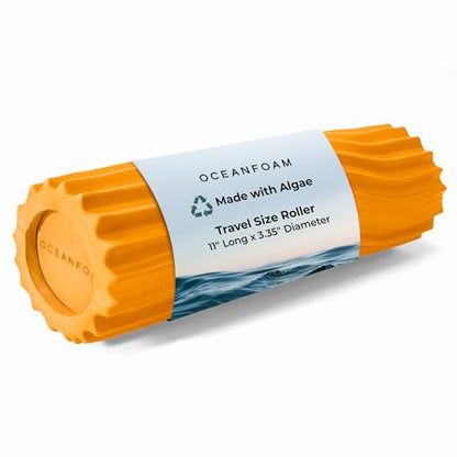 Oceanfoam Ripple Travel Foam Roller (11" x 3.35") Firm Mini Foam Roller for Physical Therapy, Deep Tissue Massage, Back Pain - High Density, Ergonomic Wave Textured - Yoga, Pilates, Exercise (Gold) - color: Gold