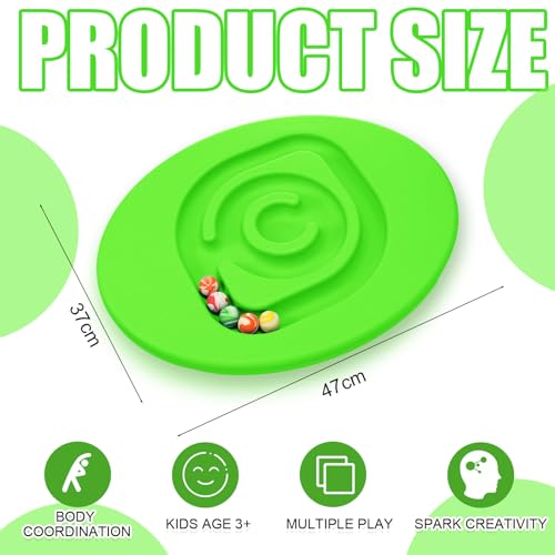 Kids Maze Balance Board Plastic Wobble Rocker Balance Board with Mini Balls Load 170lb for Balancing Exercise Equipment Game Boys Girls Physical Therapy 18.5 x 14.57 Inch(Green,Round) - color: Green, style: Round