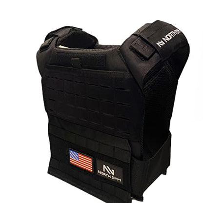Northgym Adjustable Weighted Vest/Incl. 3D Weight Plates in 14lbs / 20lbs/ 30lbs/ 42.5lbs - Optimized Weight Distribution and with Curved Plates for Running, Functional Training and Working Out - style: Black 42.5lbs