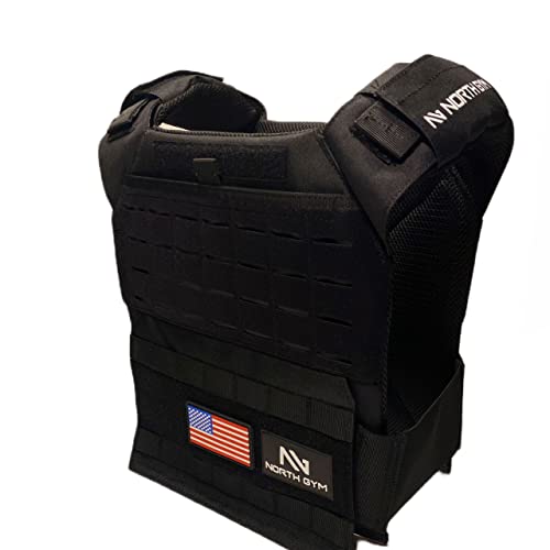Northgym Adjustable Weighted Vest/Incl. 3D Weight Plates in 14lbs / 20lbs/ 30lbs/ 42.5lbs - Optimized Weight Distribution and with Curved Plates for Running, Functional Training and Working Out - style: Black vest only