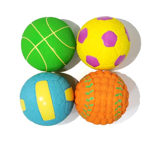 Squeaky Dog Balls, Interactive Funny Puppy Chew Toys for Fetch Play to Keep Them Busy, Latex Rubber Pet Tennis Soccer Ball Toy Bundle (4 Pack) for Puppies Small Breed Dogs - size: Small 2.4”, style: 4 Pack