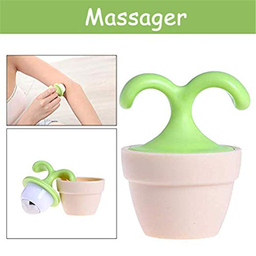 2PCS Handheld Body Massager Mini Potted Plant Shaped Roller Ball Bead Relaxation Neck Foot Face Pot Desk Decor Massage Cooling for Neck (Green with White)