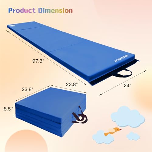 RitFit Upgraded Folding Exercise Mat, 2 Inch Thick Gymnastics Mat - color: Blue(2' x 8')