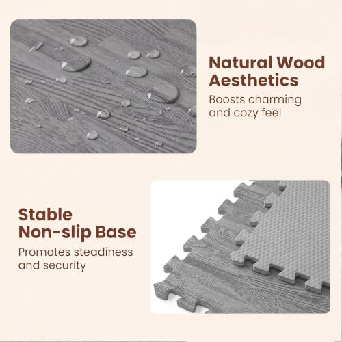 Giantex 25 Pcs Faux Wood Grain EVA Foam Tiles, 24"x24" Interlocking Floor - color: Gray Oak, size: 100 Sq.Ft (25 Tiles)