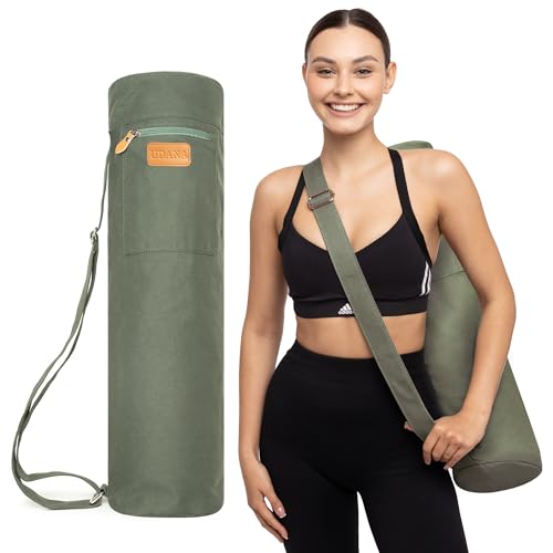 UDANA Canvas Yoga Mat Bag for Women & Men, Full-Zip Carrier with 3 Pockets & Adjustable Strap, Stylish Gym & Pilates Bag – Available in Multiple Sizes - color: Green, size: Large: 1/4" to 2/5" (7-10mm) Thick Mats