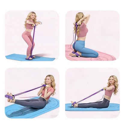 Pedal Resistance Band with Handles, 8-Tube Foot Exercise Band for Home Workout, Full Body Fitness Pull Rope for Abs, Arms, Legs, Non-Slip Foam Grips, 2 Pack