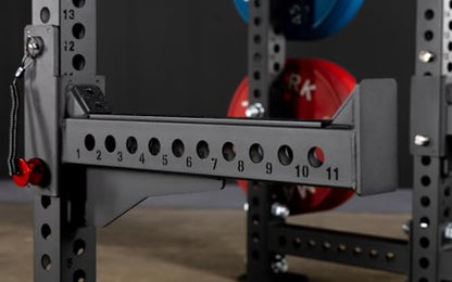 XMark Viper Half Power Rack, Squat Rack with Multi-Grip Pull Up Bar and Olympic Weight Plate or Bumper Plate Storage for Commercial Gyms or Home - style: Olympic Plate Storage