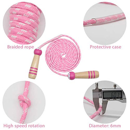 Jump Rope Kids, 7ft Adjustable Cotton Skipping Rope with Wooden Handle for Boys and Girls Fitness Outdoor Exercise - style: Pink+Blue