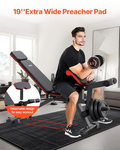 VEVOR Weight Bench, 800lbs/660lbs Adjustable Weight Bench Press for Full Body Workout, Exercise Sit-up Bench for Home Gym Strength Training, Multiple Functions, Fast Adjustment
