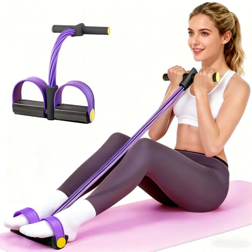 Pedal Resistance Band with Handle, Upgraded 6-Tube Exercise Bands - color: Black & Purple