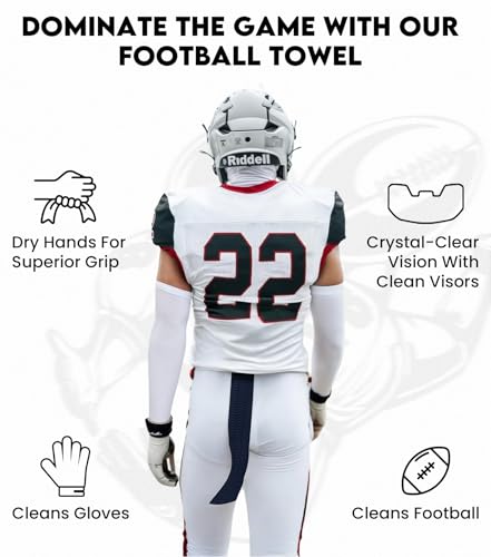Streamer Towel Football with Hook & Loop Fastener, Ultra Light Quarterback QB Black Football Towel to Clean Hands, Visor, Gloves - Highly Absorbent, Quick-Dry (Black)
