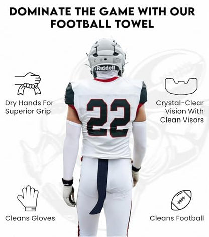 Streamer Towel Football with Hook & Loop Fastener, Ultra Light Quarterback QB Black Football Towel to Clean Hands, Visor, Gloves - Highly Absorbent, Quick-Dry (Black)