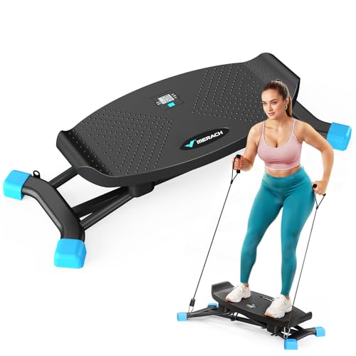 Merach Rocking Steppers for Exercise at Home, Mini Stair Stepper with Resistance Bands, Portable Balance Board Featuring LCD Monitor, 300 lbs Capacity Ski Trainer for Full Body Workout at Home Gym