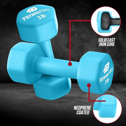 Neoprene Coated Workout Dumbbells set of 2 – Anti Roll, Non Slip with Smooth Grip Fitness & Exercise Dumbbells – Hexagon Shaped Hand Weights for Women & Men – Best Choice for Gyms & home use - color: 03 lb - Light Blue