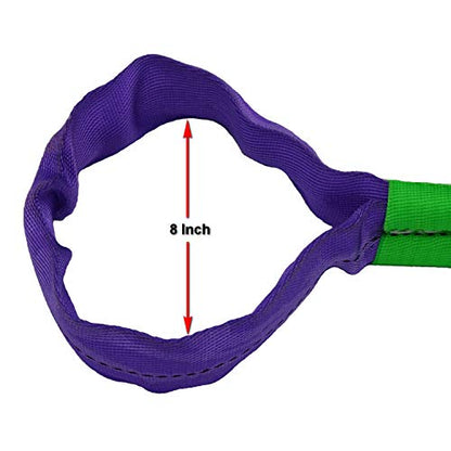 2" x 5' Lifting Slings Straps Polyester Heavy Duty Web Slings 4400 Lbs Vertical, 3520 Lbs Choker, 8800 Lbs Basket (Green/Purple)