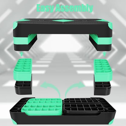 27" Exercise Workout Aerobic Step Platform with Adjustable 4"-6"-8" Risers - color: Green