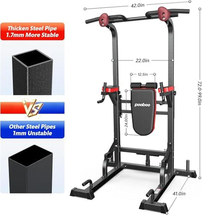Pull Up Bar Power Tower Dip Station, 450LB Adjustable Home Gym Equipment - color: Black-05