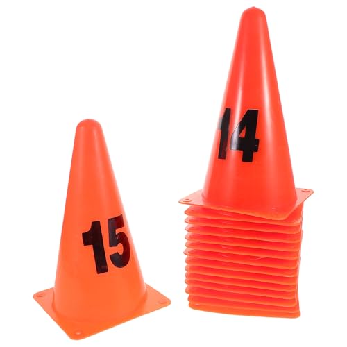 ABOOFAN Numbered Plastic Training Cones Set 1-15, 23cm High Athletic Disc Markers for Soccer Basketball Agility Drills, Sports Field Fitness Equipment for Outdoor Practice