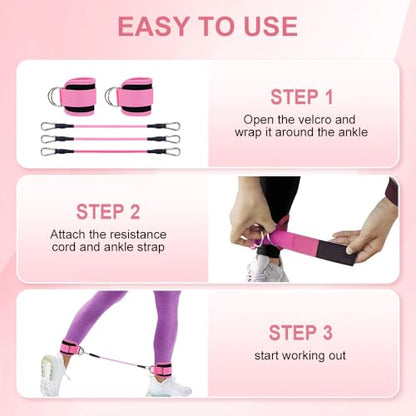 Ankle Resistance Bands with Cuffs for Working Out, Adjustable Leg and Glute Workout Equipment for Women Men, Heavy Duty Ankle Bands for Kickbacks, Hip Thrusts, and Strength Training