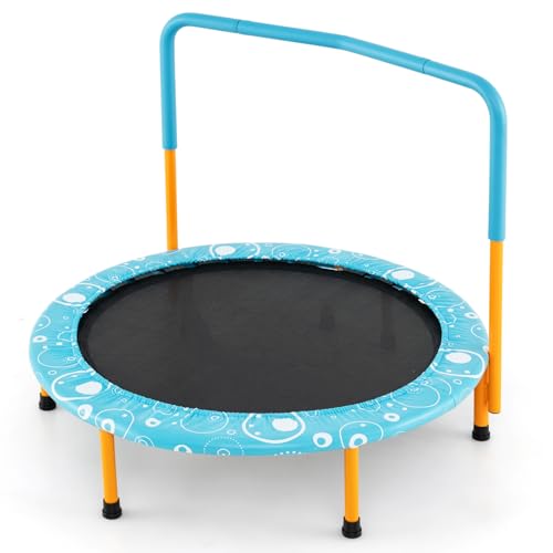 Giantex 36-Inch Mini Trampoline for Kids, ASTM Approved Foldable Rebounder Trampoline with Foamed Handle, Max Loaded 330 lbs, Indoor Safety Padded Fitness Trampoline
