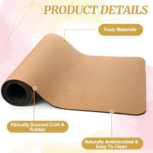 Seenelling 7 Pcs Cork All in One Yoga Essentials Kit Large Cork Yoga Mat and Blocks Set with Carry Strap and Alignment Lines 2 Pcs Massage Balls 10ft Stretch Strap for All Levels