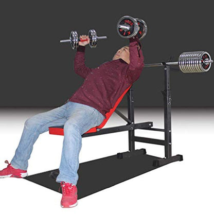 Multi-Function Weight Lifting Home Gym Fitness Barbell Rack Dipping Station Squat Stand, Foldable Bench Press Stool with Bench Press Stool for Indoor Dumbbells Workout