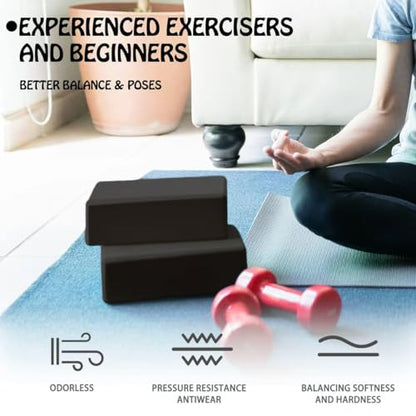 Yoga Blocks 2 Pack, Supportive Latex-Free Eva Foam Soft Non-Slip Blocks with Beveled Edges for Yoga, Pilates, Meditation - Yoga Accessories for Stability, Balance, Deepen Stretches