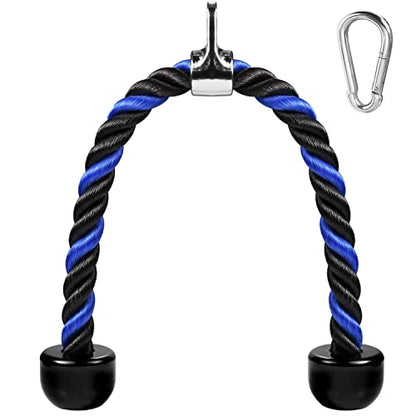 Deluxe Tricep Rope Pull Down Cable, 27 & 36 Inch Rope Length, Easy to Grip & Non-Slip Cable Attachment for Gym Workout Exercise - color: Blue&Black-27''