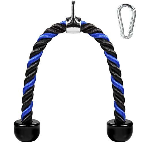 Deluxe Tricep Rope Pull Down Cable, 27 & 36 Inch Rope Length, Easy to Grip & Non-Slip Cable Attachment for Gym Workout Exercise - color: Blue&Black-27''