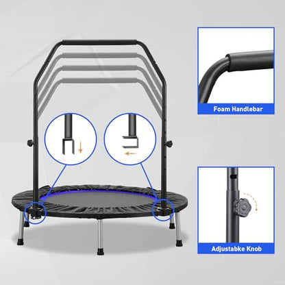 HYD-Parts 40" 48" Mini Trampoline for Adults and Kids Exercise Rebounder with Adjustable Bar Fitness Trampoline Indoor Max Load 330 440lbs - color: Blue-40in