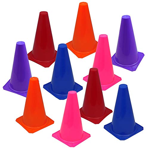 BlueDot Trading 9" Cones for Speed & Agility Sports Equipment, Soccer Training, Football Drills, Track, Indoor Outdoor Activity, Assorted Colors (10 Pack)
