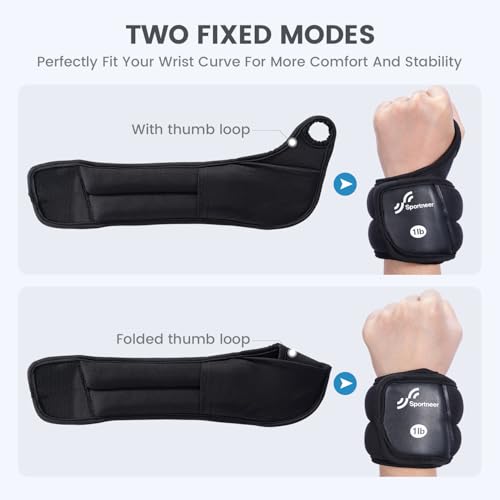 Sportneer Wrist Weights with Thumb Loops Lock for Men Women, 2 LBS /4 LBS Pair Arm Hand Weights for Running Walking Jogging Physical Therapy Gym Strength Training Cardio Exercise, Increase Wrist & Hand Resistance
