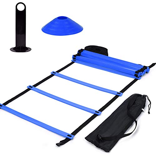 Agile Speed Training Kit 19ft Flat Ladder Athletic Training Ladder, 10pcs Disc Cones for Athletic Training (blue)