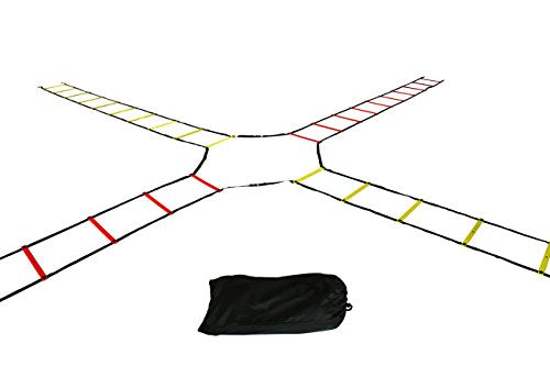 Trademark Innovations Agility Quad Ladder - 12 Adjustable Rungs on Four Training Ladders (Red and Yellow)