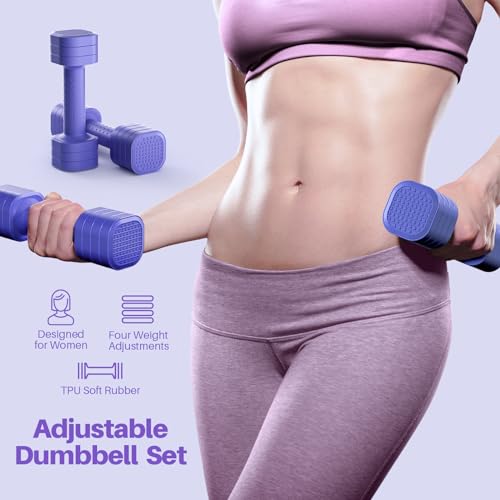 Zempox Adjustable Dumbbell Set, 4 in 1 Free Weight Dumbbell Set for Women, Hand Weight for Women at Home, Each 2lb 3lb 4lb 5lb with TPU Soft Rubber Handle for Home Gym Aquatic Fitness Equipment,Purple - color: Purple