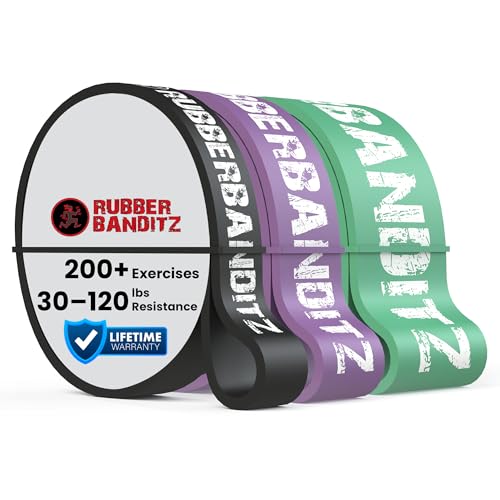Rubberbanditz Combo Pull Up Assist Bands | Heavy Duty Resistance Exercise Bands for Powerlifting, Mobility, and Stretching | Resistance Bands for Working Out - color: Black, Purple, and Green, size: Pack of 3