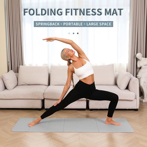 PAIDU Foldable Yoga Mat - 10mm Extra Thick, 75"26" Non-Slip Exercise Fitness Mat | SGS Eco-Certified, Portable for Yoga/Pilates/Studio/Home Workout