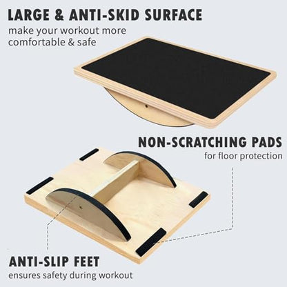 Balance Pad,Non Slip Heavy Duty Wood Fitness Equipment | Wobble Balance Board | for Men Women Adults Teens Senior Home Gym Office Wife Husband Son Daughter
