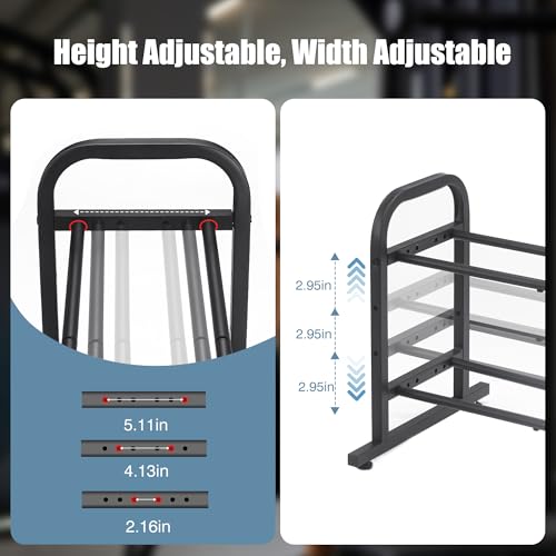 2-Tier Heavy Duty Dumbbell Rack, 180 Lbs Per Shelf Capacity, Adjustable Width Height Stand for Large Hex Dumbbells, Home Gym & Garage Storage (Rack Only)